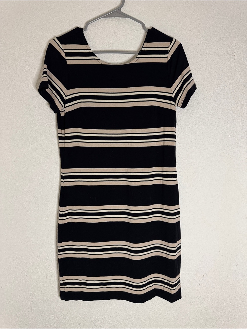 Willi Smith Black & Cream Striped Short-Sleeve Sheath Dress